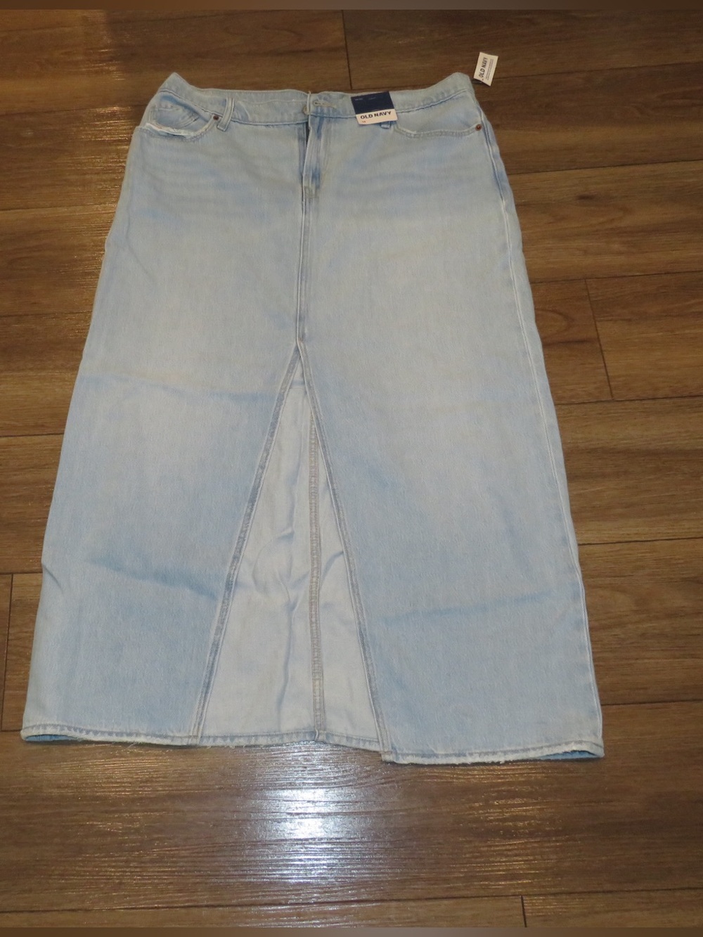 Old Navy Light Blue Denim Midi Skirt with Center Front Slit